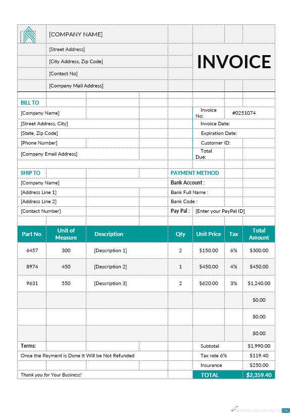 Download Basic Proforma Invoice Template Photoshop template